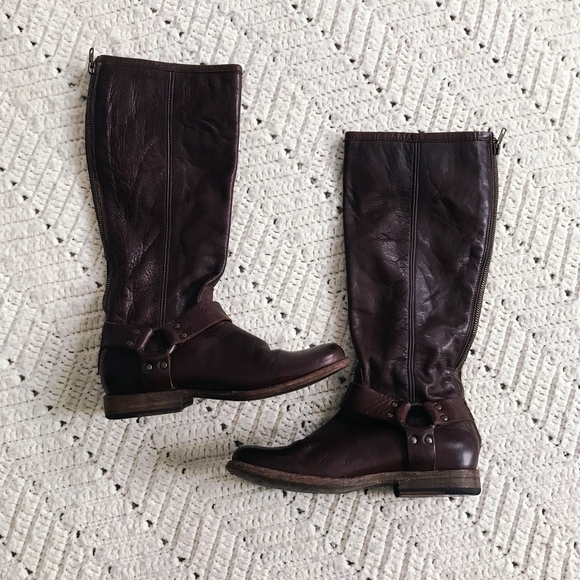 Frye - Phillip Harness Tall Dark Brown Boots - Picture 2 of 5